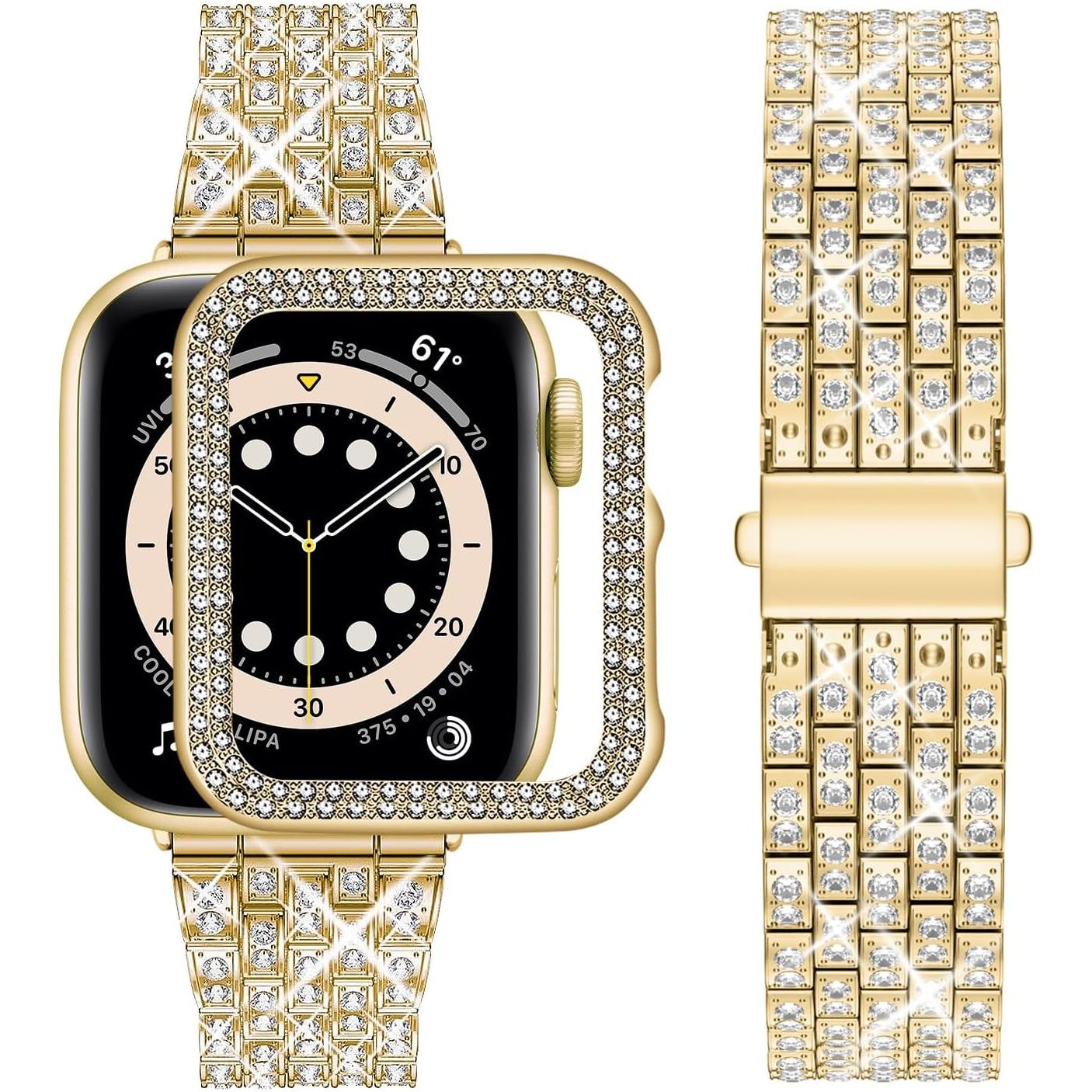 Compatible with Apple Watch Band 42Mm 41Mm 40Mm 46Mm 45Mm 44Mm Ladies for Iwatch Series 10 9 8 7 SE 6 5 4 Diamond Rhinestone Hard PC Protective Frame Protective Case Women