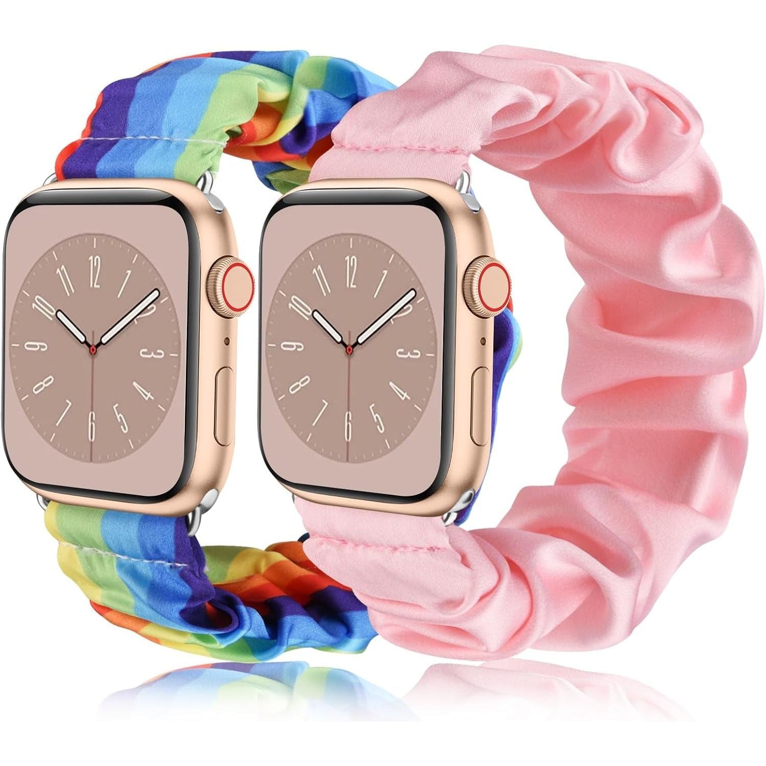 Adjustable Elastic Scrunchie for Apple Watch Band 38Mm 40Mm 41Mm 42Mm 44Mm 45Mm, Soft Stretchy Cloth Pattern Printed Fabric Women Girls Wristbands for Iwatch Series 10/9/8/7/SE/6/5/4/3/2/1