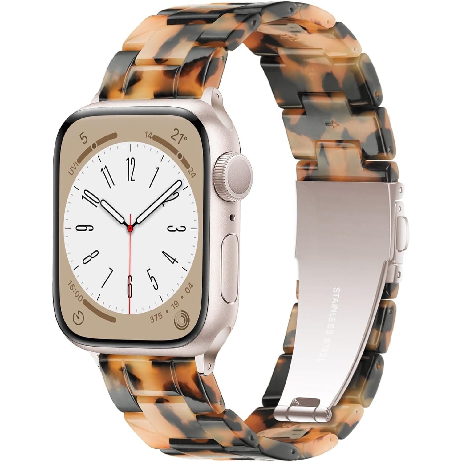 Compatible with Apple Watch Band 42Mm(Series 10) 41Mm 40Mm 38Mm, Adjustable Iwatch Strap with Stainless Steel Buckle for Apple Watch Series 10 9 8 7 6 SE 5 4 3 2 1(Tortoise Flower Starlight)